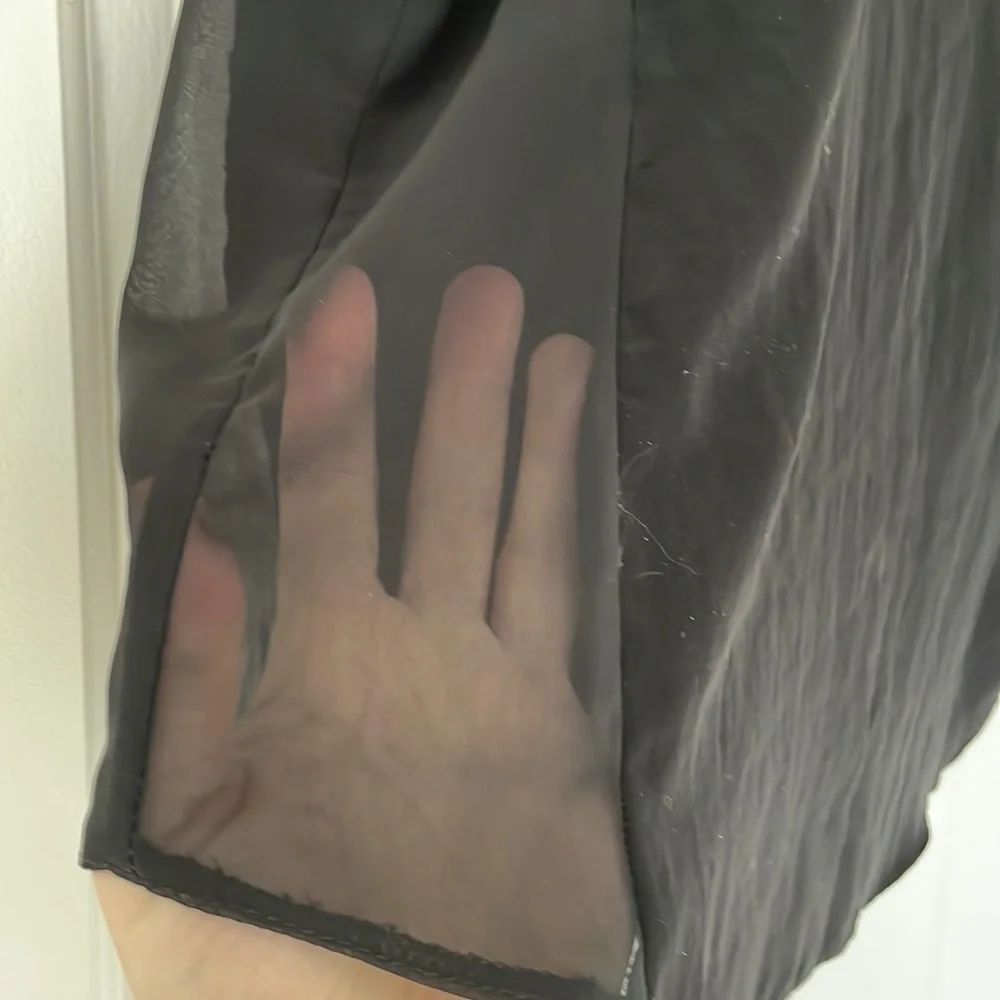 RIVER ISLAND shirt size 12 black top shortsleeve mesh detail gold zip blouse - Picture 4 of 5